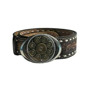 Mens 12 Gauge Shotgun Bullet Buckle W/Belt Brown